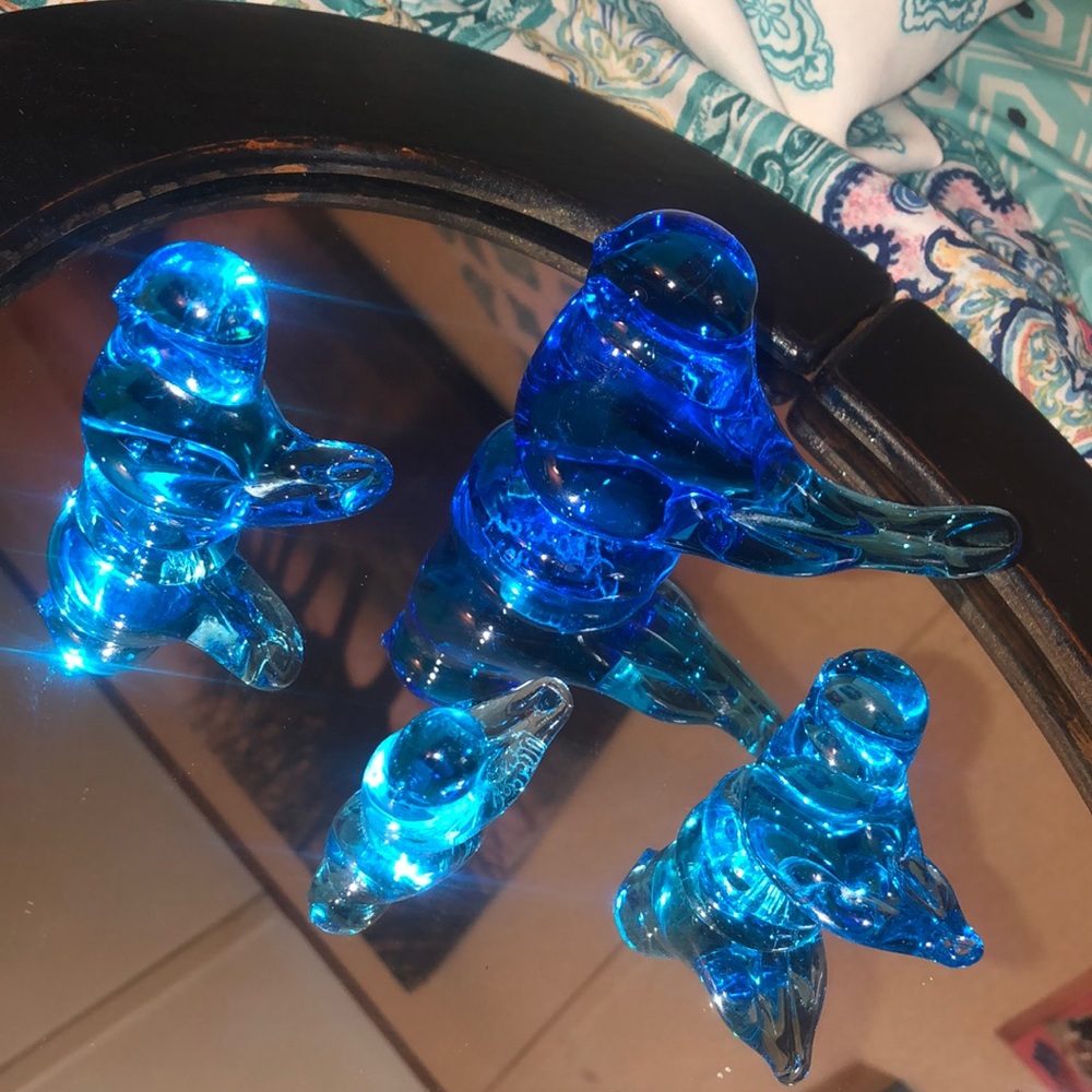 Lot of 4 Blue Glass Bluebird of Happiness
